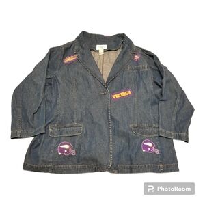 Vintage Homemade MN Vikings Patchwork Cervelle Chambray Blazer Size 3X Blue